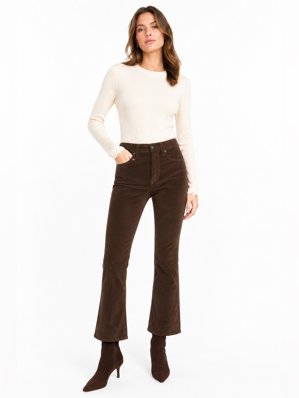 Veronica Beard Carly Kick Flare Crop Corduroys Size 31 Size 12 Chicory Brown NWT